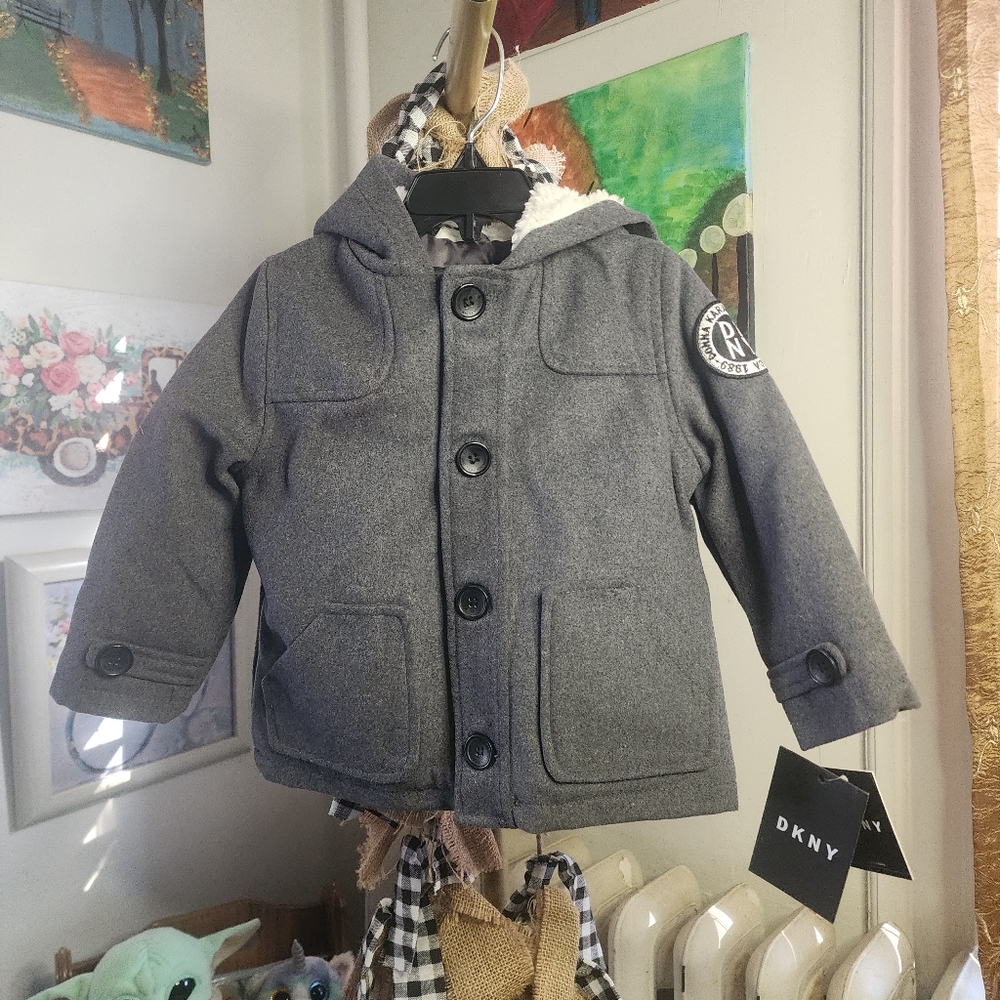 DKNY Baby Boy NWT Sz 24 Months Charcoal Button Up Coat
